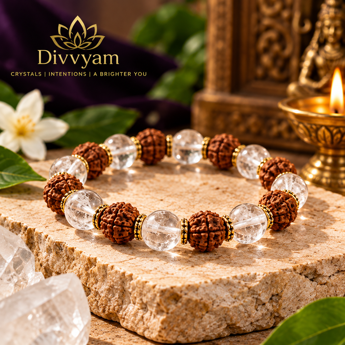 Clear Quartz + Rudraksha Bracelet
