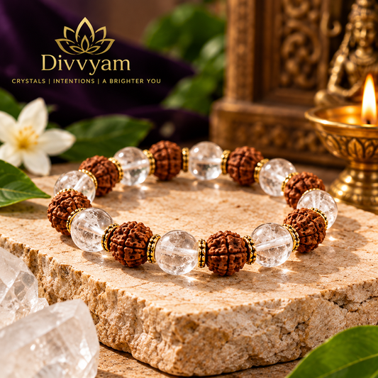 Clear Quartz + Rudraksha Bracelet